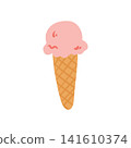 Doodle ice cream cone illustration. Colorful hand drawn sweet dessert in waffle cone isolated on white in sketch style. 141610374