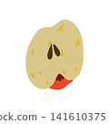 Doodle half apple illustration. Colorful hand drawn red apple half with seeds isolated on white in sketch style. 141610375