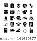 Ramadan icon set featuring Islamic worship, prayer, charity, fasting, and mosque elements in glyph solid style Ideal for Ramadan, education, community, and religious projects 141610377