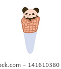 Doodle panda ice cream cone illustration. Colorful hand drawn cute dessert with panda shape isolated on white in sketch style. 141610380