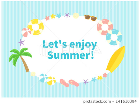 Summer frame background, decorative frame with palm trees and marine-themed items. Summer frame background, decorative frame with palm trees and marine-themed items. 141610394