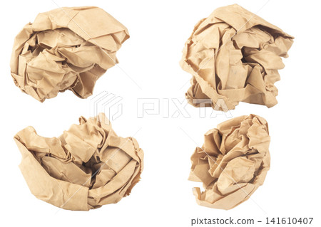 crumpled paper bag isolated on white background ball 141610407