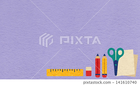 Back to school light violet textured paper background with copy space and stationery for banner, presentation, template Back to school light violet textured paper background with copy space and stationery for banner, presentation, template 141610740