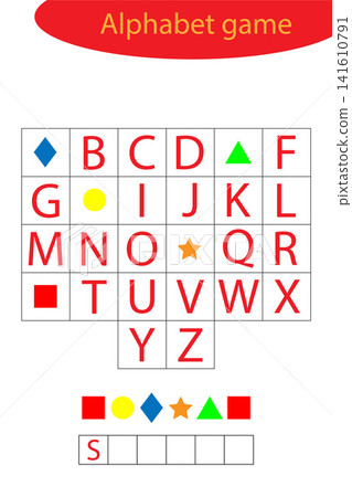 Shapes alphabet game for children, make a word, preschool worksheet activity for kids, educational spelling scramble game for the development of children, vector illustration Shapes alphabet game for children, make a word, preschool worksheet activity for kids, educational spelling scramble game for the development of children, vector illustration 141610791