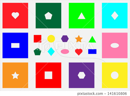 Seguin Form Board test, find objects, different colorful geometric shapes, fun education game for kids, visual task for the development of logical thinking, preschool activity for children, vector Seguin Form Board test, find objects, different colorful geometric shapes, fun education game for kids, visual task for the development of logical thinking, preschool activity for children, vector 141610806