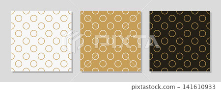 Set of three seamless patterns with thin outlined circles in gold, white, and brown colors. Elegant vector geometric background textures for design Set of three seamless patterns with thin outlined circles in gold, white, and brown colors. Elegant vector geometric background textures for design 141610933