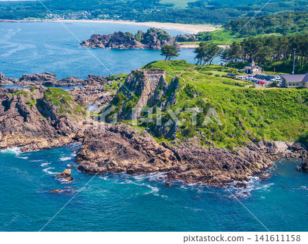 初夏青森縣八戶市種差海岸的空中景觀 初夏青森縣八戶市種差海岸的空中景觀 141611158