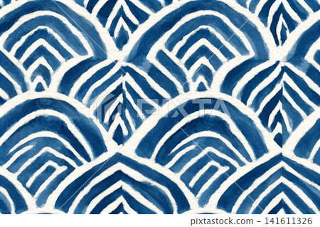 Art Deco style blue watercolour seamless vector pattern with scallops Art Deco style blue watercolour seamless vector pattern with scallops 141611326