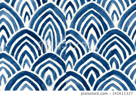 Art Deco style blue watercolour seamless vector pattern with scallops Art Deco style blue watercolour seamless vector pattern with scallops 141611327