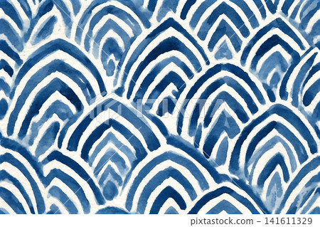 Art Deco style blue watercolour seamless vector pattern with scallops Art Deco style blue watercolour seamless vector pattern with scallops 141611329