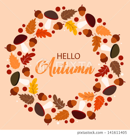 Round fall season card Hello Autumn Round fall season card Hello Autumn 141611405