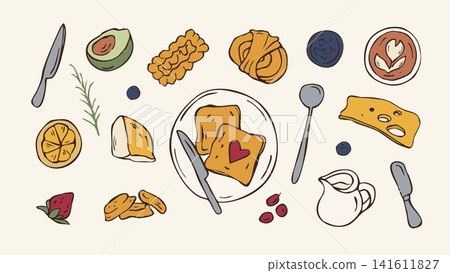 Hand drawn artisan bread and bakery products set vector doodle illustration Hand drawn artisan bread and bakery products set vector doodle illustration 141611827
