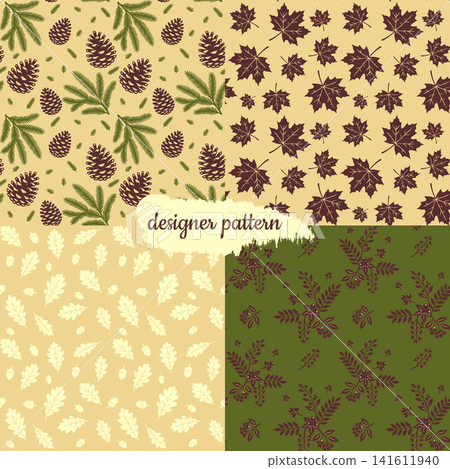 Autumn seamless pattern collection with neutral fall foliage mushrooms and pumpkins. Autumn seamless pattern collection with neutral fall foliage mushrooms and pumpkins. 141611940