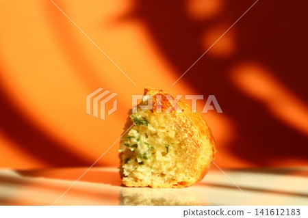 Garlic and herb bread slices on white background. Garlic and herb bread slices on white background. 141612183