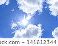 The summer sky in Yokohama at the end of August: the sun and white clouds. 141612344