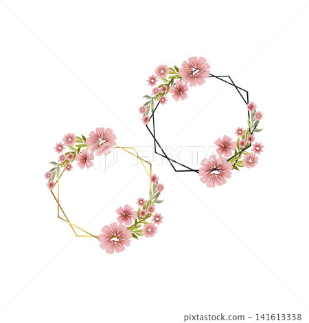 Flowers Hexagon Frame Floral Wreath with Geometric Frame Illustration Flowers Hexagon Frame Floral Wreath with Geometric Frame Illustration 141613338