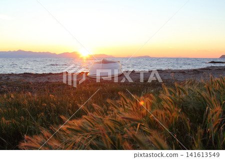 Seaside town of Turgutreis and spectacular sunsets Seaside town of Turgutreis and spectacular sunsets 141613549