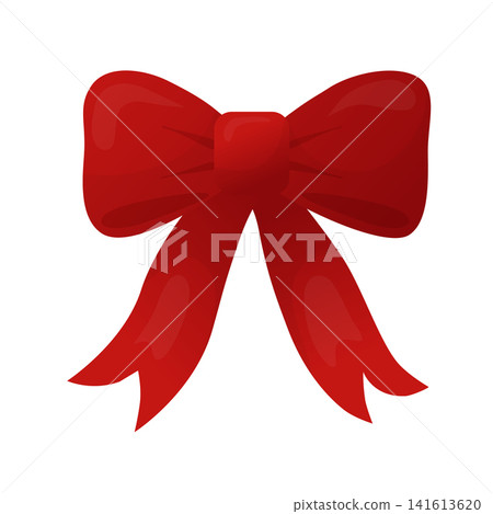 Red festive bow. Vector illustration. Satin Christmas ribbon for gift wrap, greeting cards, invitations, packaging, labels, sale banners, retail decor, holiday stationery and seasonal product designs. Red festive bow. Vector illustration. Satin Christmas ribbon for gift wrap, greeting cards, invitations, packaging, labels, sale banners, retail decor, holiday stationery and seasonal product designs. 141613620