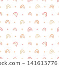 Seamless pattern with hand-drawn boho rainbow and dot. Cute childish wallpaper motive. Pastel nursery texture for baby textile, wrapping paper, nursery decor, clothing or background design element. 141613776