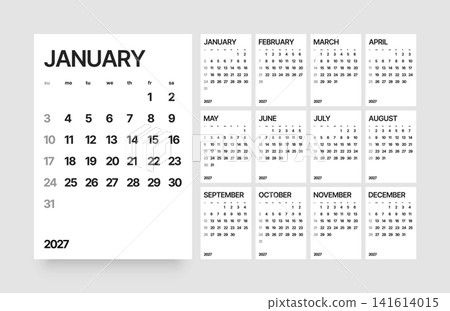 Monthly calendar layout for 2027. Planner diary. 141614015