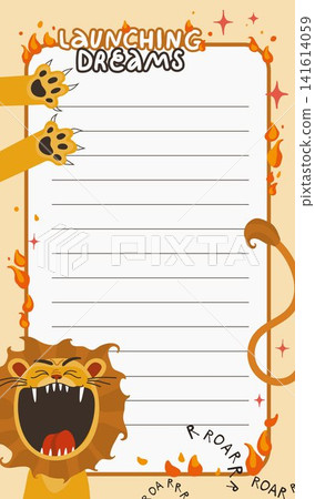 Blank notebook page, to do list layout with lion and flames paws Blank notebook page, to do list layout with lion and flames paws 141614059