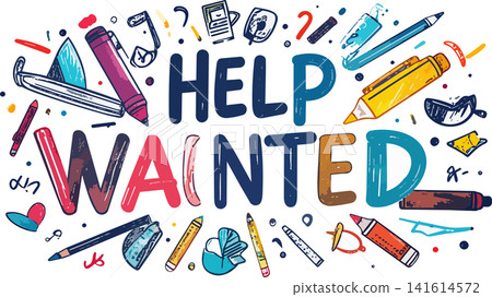 Help wanted message with creative art supplies border 141614572
