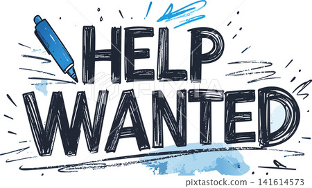 Help wanted text with hand drawn artistic style Help wanted text with hand drawn artistic style 141614573