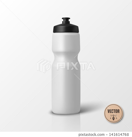 Vector 3d White Sports Water Bottle with Reflection. White Plastic Fitness Bottle Isolated. Reusable Drink Bottle. Gym Hydration Design Vector 3d White Sports Water Bottle with Reflection. White Plastic Fitness Bottle Isolated. Reusable Drink Bottle. Gym Hydration Design 141614768
