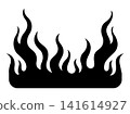 Flame icon silhouette in black on white background burning bright to show heat energy and warning for design 141614927