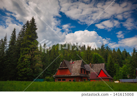Rustic red wooden cabin in Zakopane, Tatras mountains 141615008