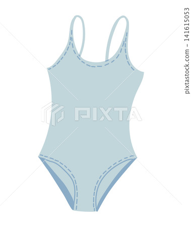 Light blue one-piece swimsuit with thin straps and stitched detailing, designed for swimming and beach activities, displayed on a plain white background Light blue one-piece swimsuit with thin straps and stitched detailing, designed for swimming and beach activities, displayed on a plain white background 141615053