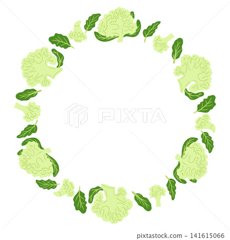 Fresh green broccoli florets and leaves are arranged in a circular pattern on a clean white background, ideal for food-related designs or healthy eating themes Fresh green broccoli florets and leaves are arranged in a circular pattern on a clean white background, ideal for food-related designs or healthy eating themes 141615066