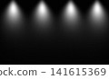 Multiple overhead spotlights illuminating dramatic black studio background Multiple overhead spotlights illuminating dramatic black studio background 141615369