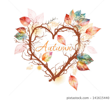 Heart of autumn twigs. Autumn frame. I love autumn. Hand drawn. Not AI, vector illustration. Heart of autumn twigs. Autumn frame. I love autumn. Hand drawn. Not AI, vector illustration. 141615440