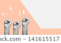 Halftone Raised Fists Copy Space Peach Background Illustration 141615517
