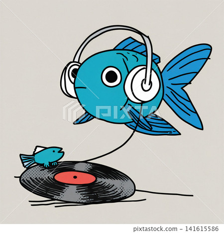 A whimsical illustration of a blue fish DJing. A whimsical illustration of a blue fish DJing. 141615586