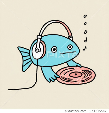 A whimsical illustration of a blue fish DJing. A whimsical illustration of a blue fish DJing. 141615587