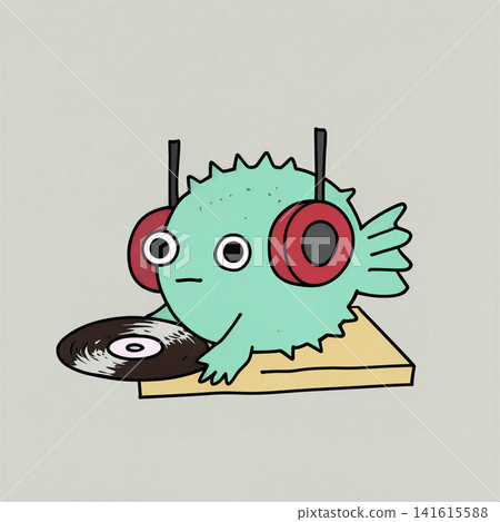A whimsical illustration of a pufferfish acting as a DJ. A whimsical illustration of a pufferfish acting as a DJ. 141615588