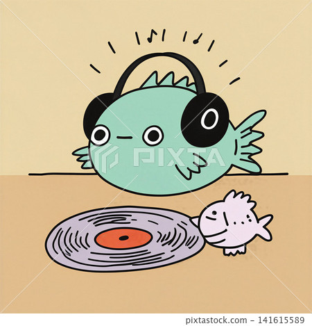 A whimsical illustration of a fish enjoying music. A whimsical illustration of a fish enjoying music. 141615589