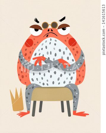 A cartoon frog wearing sunglasses and sitting in a chair with his arms crossed, looking grumpy. A cartoon frog wearing sunglasses and sitting in a chair with his arms crossed, looking grumpy. 141615613