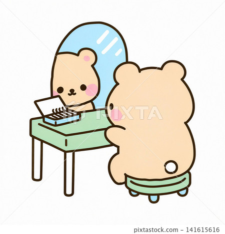 A charming illustration of a bear cub admiring itself in a mirror. A charming illustration of a bear cub admiring itself in a mirror. 141615616