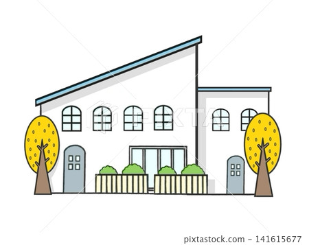 Illustration of a stylish, newly built single-story house Illustration of a stylish, newly built single-story house 141615677