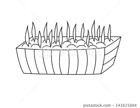 Wooden planter box with growing sprouts simple hand drawn doodle illustration, ideal for spring gardening, home agriculture, seedling packaging Wooden planter box with growing sprouts simple hand drawn doodle illustration, ideal for spring gardening, home agriculture, seedling packaging 141615884