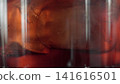 Iced amber liquid with melting cubes in a clear ribbed glass creating texture and refreshment 141616501