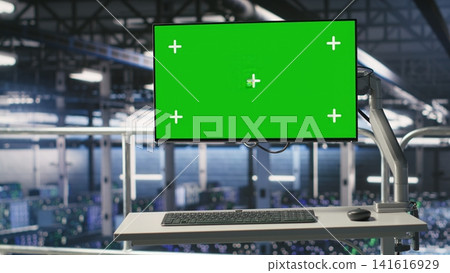 Elevated industrial data center control station green screen display showing analytics from servers powering machine learning. Chroma key monitor displaying neural network diagnostics Elevated industrial data center control station green screen display showing analytics from servers powering machine learning. Chroma key monitor displaying neural network diagnostics 141616929