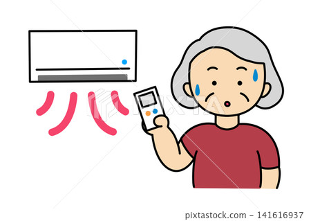 An illustration of an elderly person turning on the heater in the summer. An illustration of an elderly person turning on the heater in the summer. 141616937