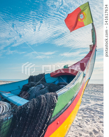 Arte Xavega fishing boat at Furadouro beach Ovar Arte Xavega fishing boat at Furadouro beach Ovar 141617634