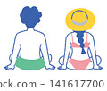 Back view of a man and woman sitting on the beach_color 141617700