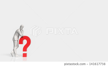 Thoughtful Businessman Searching for Answers Beside Question Symbol 3d render. Thoughtful Businessman Searching for Answers Beside Question Symbol 3d render. 141617738