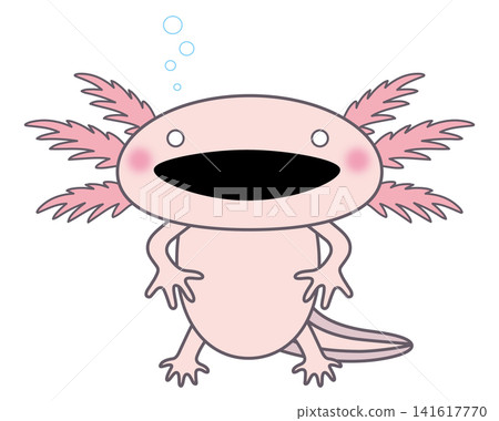 An illustration of a standing axolotl with white eyes. An illustration of a standing axolotl with white eyes. 141617770